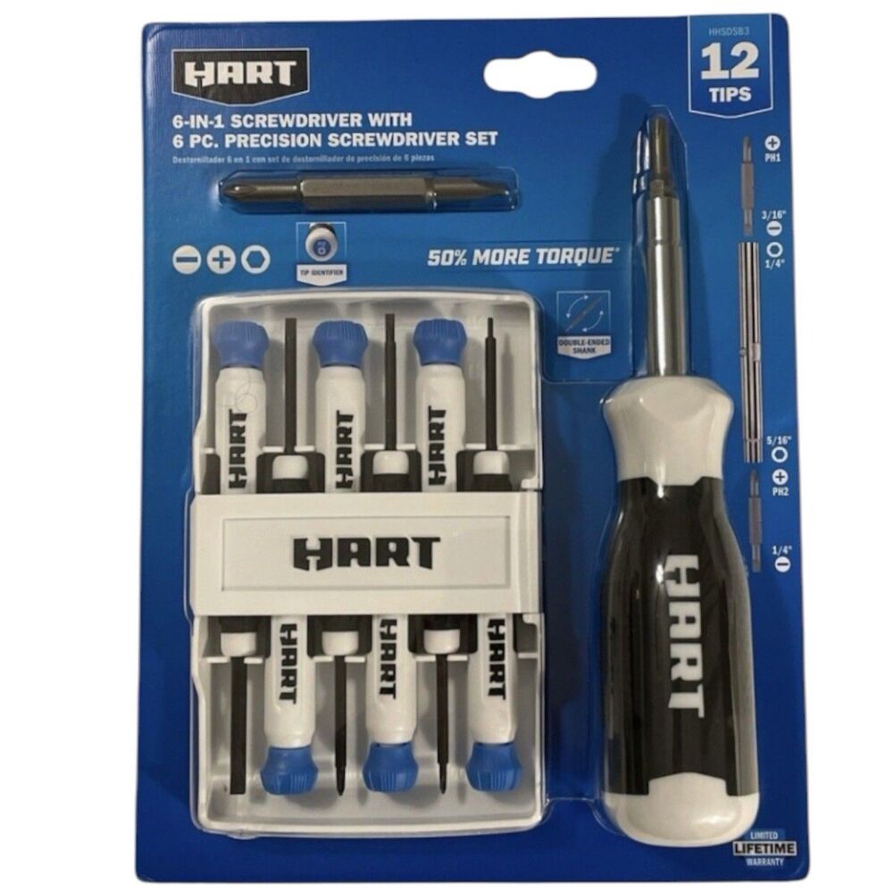 HART 6-in-1 Screwdriver and 6 Piece Precision Set